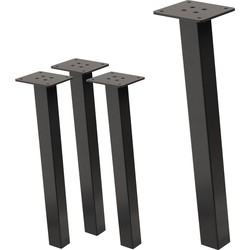 Set van 4 tafelpoten schuin 42 cm donkergrijze look industrieel gemaakt van gepoedercoat staal profiel 4x4cm I-vorm 96° helling ML ontwerp