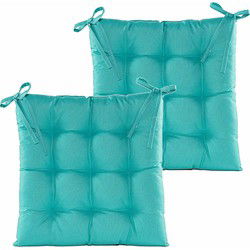 Anna's collection Stoelkussen gewatteerd - 2x - turquoise blauw - 38 x 38 cm - tuinstoelkussens