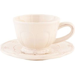 Clayre & Eef Kop en schotel  150 ml Beige Keramiek Rond Servies