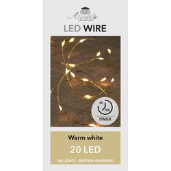 LED WIRE 6/18H TIMER GOUD DRAAD 20L/1M LED WARM WIT - 10CM AANLOOPSNOER 2X AA/IP20