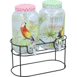 2x Glazen limonadetaps tropisch met brede standaard 3 liter - Drankdispensers