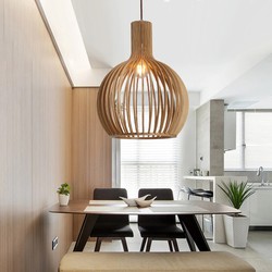 Groenovatie Lille Houten Design Hanglamp, E27 Fitting, ⌀45x54cm, Half Wit