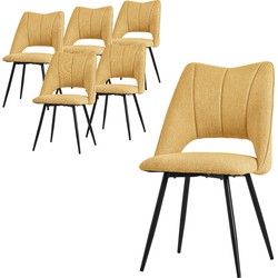 Eetkamerstoel set van 6 mosterdgeel gestoffeerd incl. montagemateriaal Gestoffeerde stoel Keukenstoel ML design