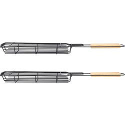 Krumble Grillmand langwerpig BBQ RVS en hout - Zwart - set van 2