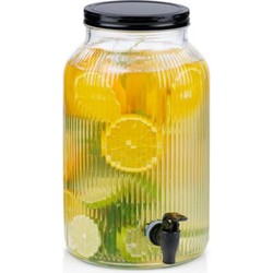 Drank/water/sap dispenser Beverages - 5.5 Liter - bewerkt deco glas - tapkraan/deksel - zwart - Drankdispensers