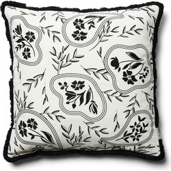 Riviera Maison kussenhoes, Kussensloop 50x50, Sierkussen bloemenprint - RM Xanadu Pillow Cover - Zwart/ Wit - Katoen 