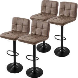 Set van 2 barkrukken 2x bruin kunstleren bekleding met rugleuning en voetensteun in hoogte verstelbaar 63-83cm ML-Design