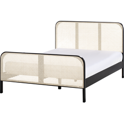 Beliani GONFARON - Tweepersoonsbed-Zwart-Dennenhout