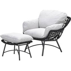 Logan fauteuil inclusief voetenbank - rope zwart - valley sand