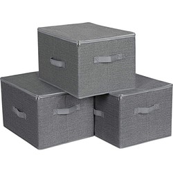 Grijze opvouwbare opbergdozen met handvatten en deksel - L40 x H25 cm