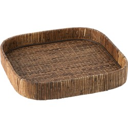 J-line - Plateau Vierkant Rond Hoeken Rotan Bruin - 34x33x5cm