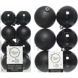 Kerstballen set van 22x kunststof kerstballen glanzend/mat zwart 4/8 cm Kerstboom versiering/decoratie - Kerstbal