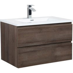 Badplaats Badkamermeubel Set Angela 80cm - Bruin Eiken - Badmeubel met Wastafel
