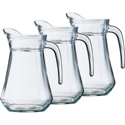 3x stuks glazen schenkkannen/karaffen 1,3 liter - Waterkannen