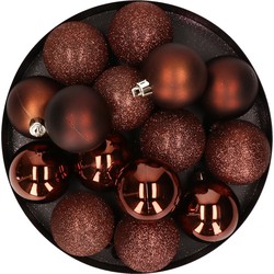 12x stuks kunststof kerstballen donkerbruin 6 cm mat/glans/glitter - Kerstbal