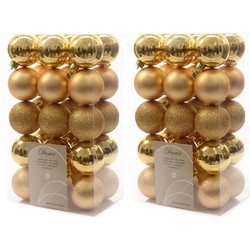 60x Kunststof kerstballen mix goud 6 cm kerstboom versiering/decoratie - Kerstbal