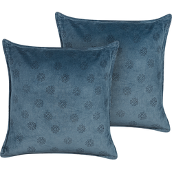 SESELI  - Sierkussen set van 2 - Blauw - 45 x 45 cm - Fluweel