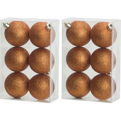 36x stuks kunststof glitter kerstballen oranje 6 cm - Kerstbal