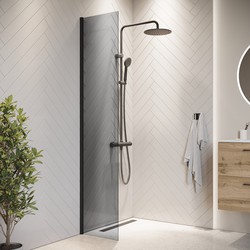 Badplaats Douchewand Rizani 40 x 200 cm - Zwart – Getint Rookglas Inloopdouche 8 mm Veiligheidsglas