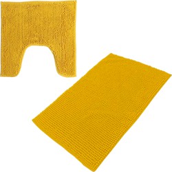 Urban Living badkamer droogloop matjes/tapijt - set 2x stuks - polyester - okergeel - Badmatjes