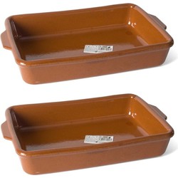 Set van 2x stuks bruine ovenschaal/braadsledes van aardewerk 28 x 18 x 5 cm - Ovenschalen