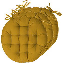 Atmosphera Stoelkussens rond - 6x - okergeel - katoen - 38 x 6.5 cm - wicker zitkussen - tuinstoelkussens