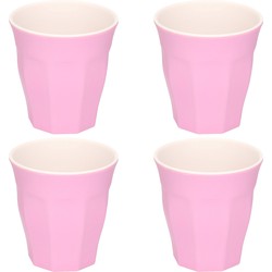 4x stuks onbreekbare kunststof/melamine roze drinkbeker 9 x 8.7 cm voor outdoor/camping - Drinkbekers