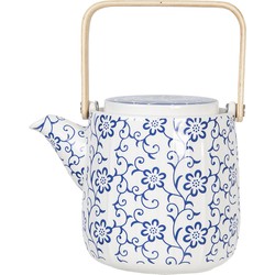 Clayre & Eef Theepot  800 ml Blauw Wit Porselein Rond Bloemen Theekan