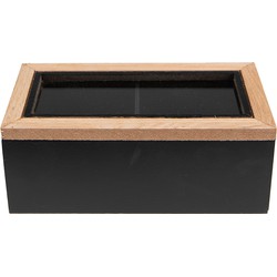 Clayre & Eef Theedoos  18x9x7 cm Zwart Bruin MDF Glas Doosje