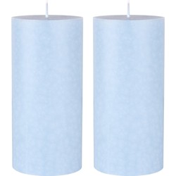 2x stuks lichtblauwe cilinder kaarsen /stompkaarsen 15 x 7 cm 50 branduren sfeerkaarsen lichtblauw - Stompkaarsen