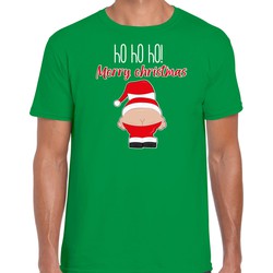 Bellatio Decorations fout Kerst t-shirt heren - Kerstman - groen - Merry Christmas L - kerst t-shirts