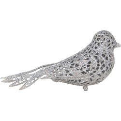 Clayre & Eef Kersthanger Vogel 16x6x6 cm Zilverkleurig Kunststof