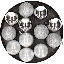 Cosy & Trendy Kerstballen - kunststof - 12 stuks - zilver - 6 cm - Kerstbal