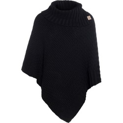 Knit Factory Nicky Gebreide Dames Poncho - Zwart - One Size - Met opstaande kraag
