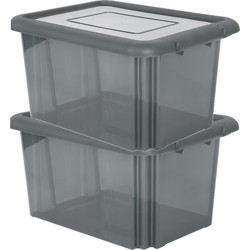 10x stuks kunststof opbergboxen/opbergdozen grijs transparant L58 x B44 x H31 cm stapelbaar - Opbergbox