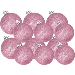 Kerstversiering set glitter kerstballen roze 6 - 8 cm - pakket van 30x stuks - Kerstbal