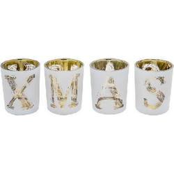 Set van 4 decoratieve kerstlantaarns in wit en goud glas H6,5