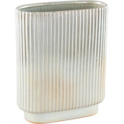 PTMD Eviera Pearl shiny glazed ceramic pot ribbed oval