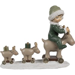 Clayre & Eef Decoratie Beeld Kind 17x8x14 cm Beige Groen Kunststof Kerstdecoratie