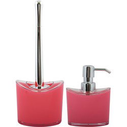 MSV Toiletborstel in houder/zeeppompje - badkamer set Aveiro - kunststof - fuchsia roze - Badkameraccessoireset