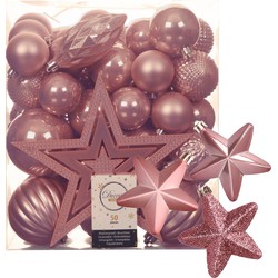 56x stuks kunststof kerstballen en ornamenten met ster piek lichtroze - Kerstbal