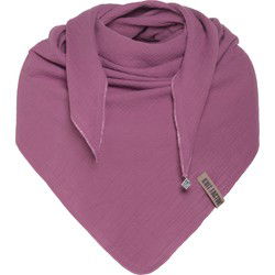 Knit Factory Liv Gebreide Omslagdoek - Driehoek Sjaal Dames - Violet - 190x85 cm - 100% Biologisch katoen