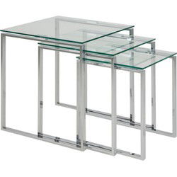 Salontafel Glas/Zilver - 50x50x55cm - Set Van 3 - Jordis