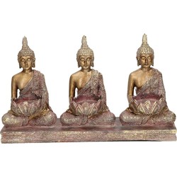 3x Goud boeddha beeldjes met kaarshouder 17 cm - Kaarsenplateaus