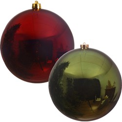 Kerstversieringen set van 6x grote kunststof kerstballen rood en groen 14 cm glans - Kerstbal