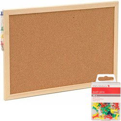 Prikbord incl. 40x punaises gekleurd - 22 x 30 cm - kurk - Prikborden