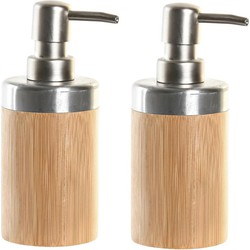 2x stuks zeeppompje/dispenser bruin bamboe hout 7 x 17 cm - Zeeppompjes