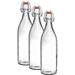 3x Limonadeflessen/waterflessen transparant 1 liter rond - Weckpotten