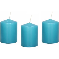 10x Kaarsen turquoise blauw 6 x 8 cm 29 branduren sfeerkaarsen - Stompkaarsen