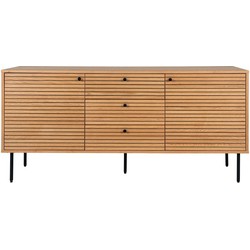 Kyoto Dressoir - Dressoir, eikenfineer, zwart metalen poten, 3 laden en 2 deuren, 150x40x74 cm